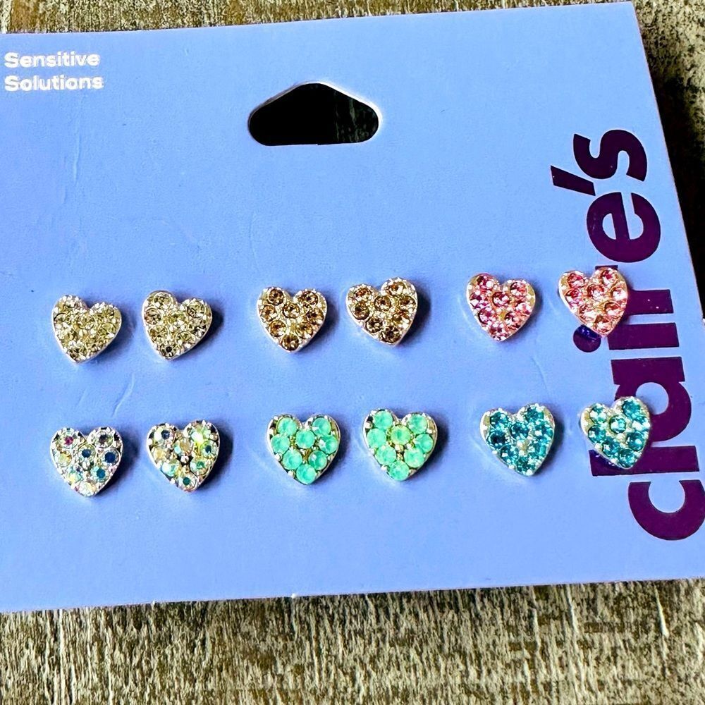 Crystal Multicolor Heart Shaped Earrings 6 Pairs